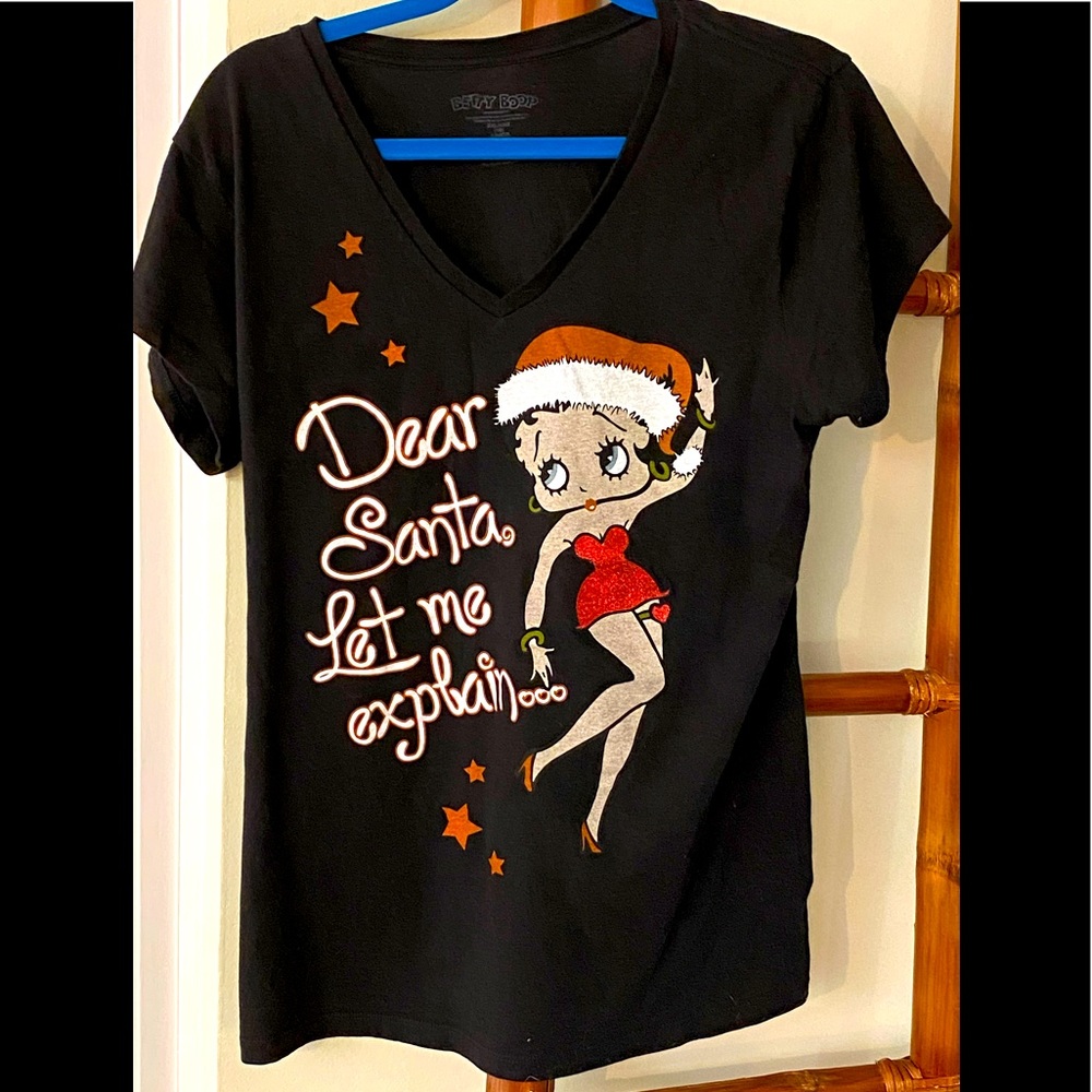 BETTY BOOP SANTA SPARKLY COTTON JUNIORS XXL TEE